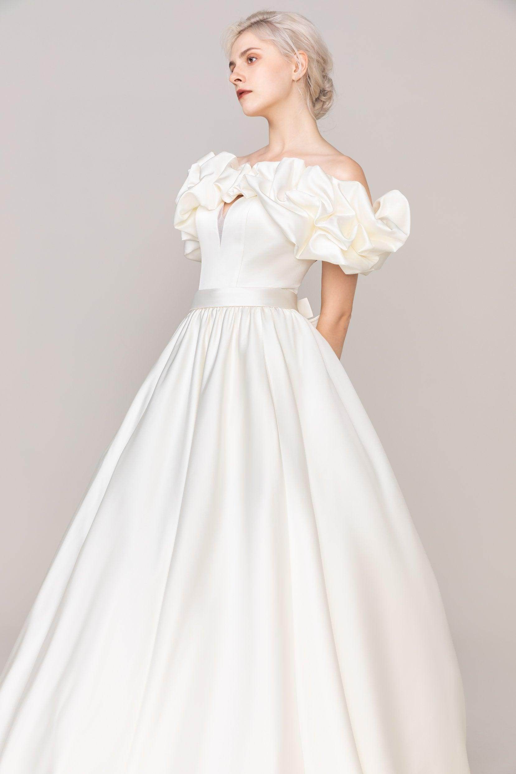 A-Line Court Train Satin Wedding Dress CW2478 - COCOMELODY